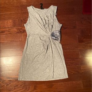 Grey cotton tunic with cinched waist